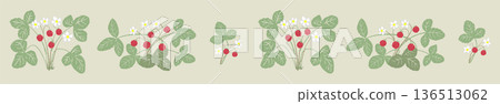 Wild strawberry line border illustration (with background) Cute tape-like material Wild strawberry line border illustration (with background) Cute tape-like material 136513062