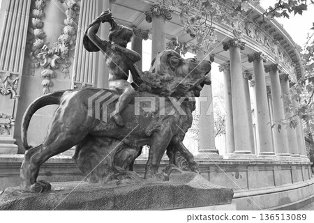 Alfonso XII monument in Buen Retiro Park, large public park in Madrid, Spain 136513089