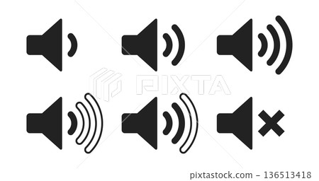 揚聲器圖示集，附音量等級步進顯示（靜音、向量圖、透明背景） 136513418