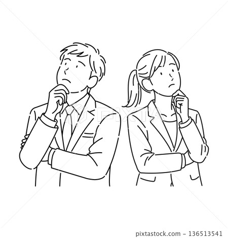 Male and female business people thinking with their arms folded 136513541