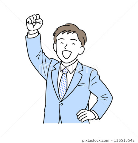 一個穿著西裝的男人微笑著擺出勇敢的姿勢 一個穿著西裝的男人微笑著擺出勇敢的姿勢 136513542