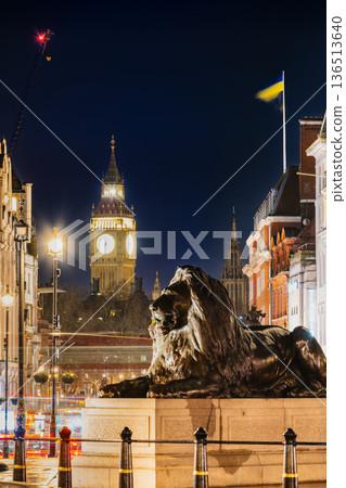Elizabeth Tower (Big Ben) seen from Trafalgar Square, London 136513640