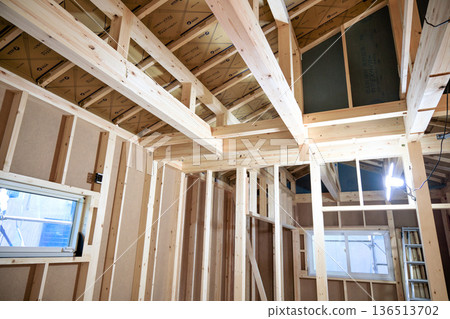 Image of a house: Wooden one-story frame under construction 136513702