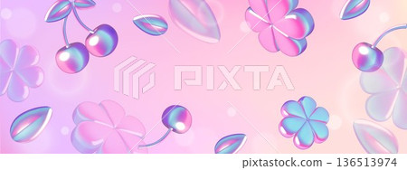 Cherry berries and flowers y2k soft pastel pink and purple gradient background 136513974