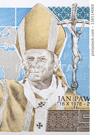 Pope John Paul II a portrait from Polish money Pope John Paul II a portrait from Polish money 136514069