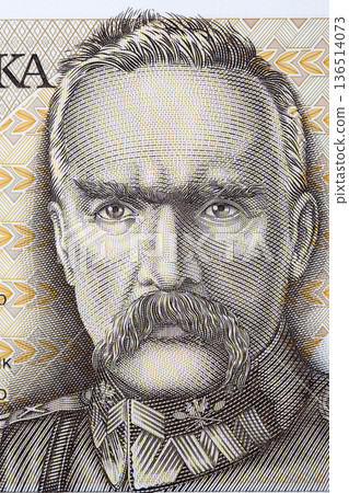 Jozef Pilsudski a closeup portrait from Polish money Jozef Pilsudski a closeup portrait from Polish money 136514073
