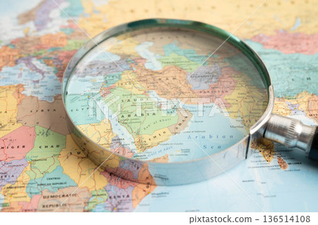 Bangkok, Thailand December 10, 2023 Saudi Arabia map in world map paper. 136514108