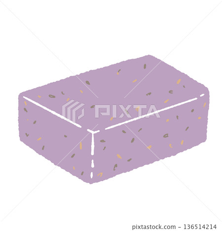 Illustration of square purple herbal soap with lavender scent 136514214