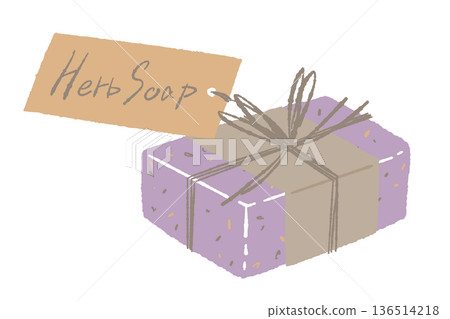 Illustration of gift soap with tag. Includes a message card with "Herb Soap" 136514218