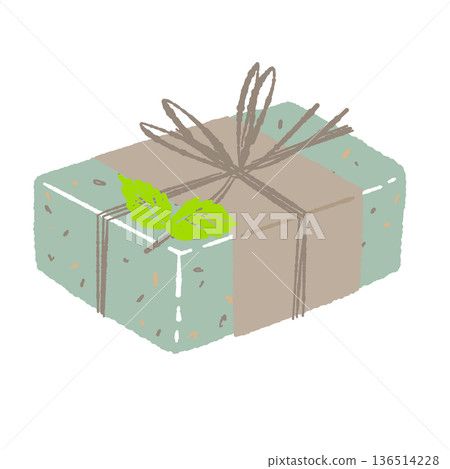 Green soap illustration with mint leaves. Refreshing herbal soap. Green soap illustration with mint leaves. Refreshing herbal soap. 136514228