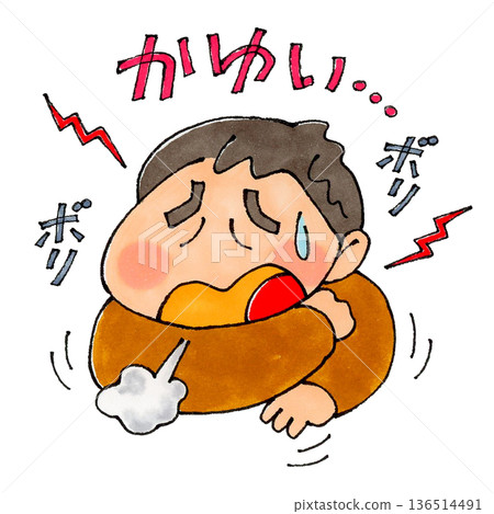 男孩搔著身體 136514491