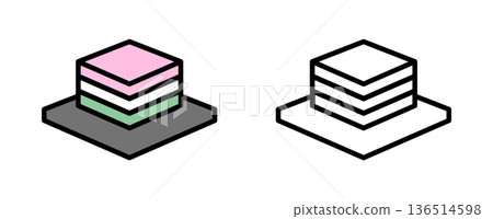 Vector illustration of diamond-shaped rice cakes for Hinamatsuri, white background, icon, line drawing set Vector illustration of diamond-shaped rice cakes for Hinamatsuri, white background, icon, line drawing set 136514598