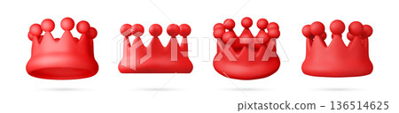 Red 3d render plastic crown set Red 3d render plastic crown set 136514625