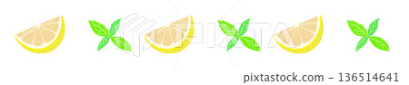 Cut lemon and mint line decorative border illustration 1/4 cut accent Cut lemon and mint line decorative border illustration 1/4 cut accent 136514641
