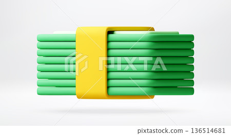 3D Stack of green paper currency with yellow band 3D Stack of green paper currency with yellow band 136514681