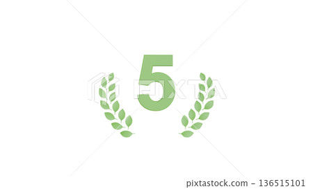 [Transparent Background] 3D Laurel Wreath [Green] [Number 5] Ranking Material 4K 136515101