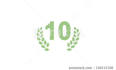 [Transparent Background] 3D Laurel Wreath [Green] [Number 10] Ranking Material 4K 136515106