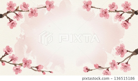 Watercolor style cherry blossom frame background material 136515186