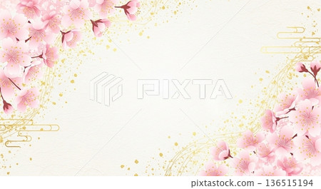 櫻花畫框和絲綢背景材料 櫻花畫框和絲綢背景材料 136515194