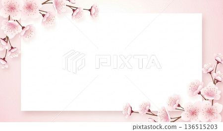 Cherry blossom frame and spring material on white background 136515203