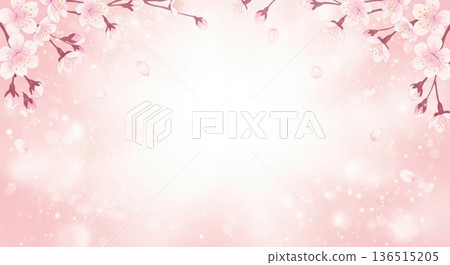 Spring background material with cherry blossoms and fluttering petals 136515205