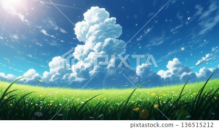 A refreshing landscape illustration of blue sky and grassland A refreshing landscape illustration of blue sky and grassland 136515212