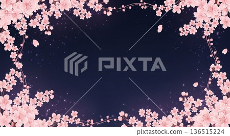 夜空中閃耀的櫻花邊框背景素材 夜空中閃耀的櫻花邊框背景素材 136515224