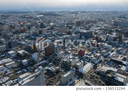 Winter cityscape of Obihiro, Hokkaido 136515294