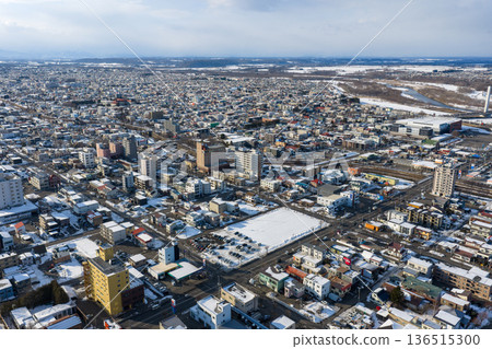 Winter cityscape of Obihiro, Hokkaido 136515300