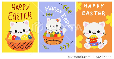Happy Easter Cat Greeting Card Set Happy Easter Cat Greeting Card Set 136515482