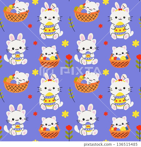 Cute Easter Cat Seamless Pattern Cute Easter Cat Seamless Pattern 136515485
