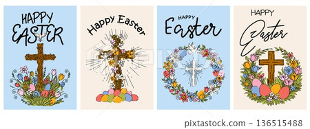 Happy Easter Christian Cross Greeting Card Set Happy Easter Christian Cross Greeting Card Set 136515488