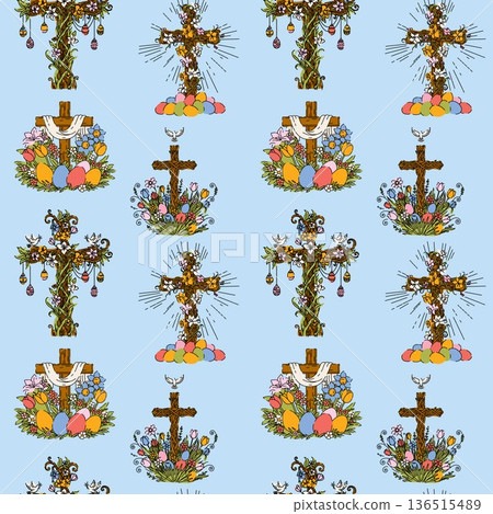 Christian Easter Cross Seamless Pattern Christian Easter Cross Seamless Pattern 136515489