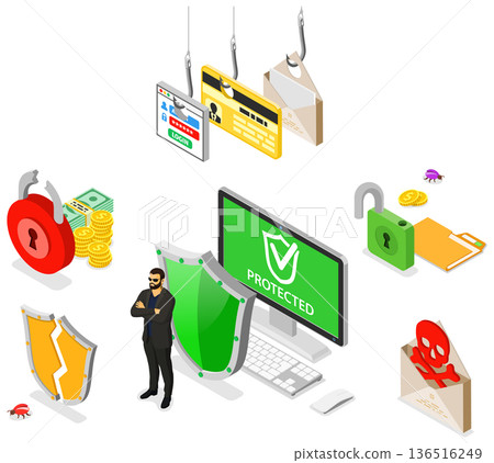 Cyber Security Isometric Banner 136516249