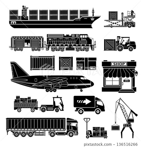 Cargo Transport and Packaging Icon Set Cargo Transport and Packaging Icon Set 136516266