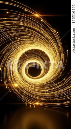 Swirling Golden Light Trails Data Flow Abstract 3D Render 136516393