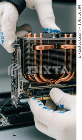 Installation of High-Performance AI GPU Accelerator Card into Server Chassis 136516394