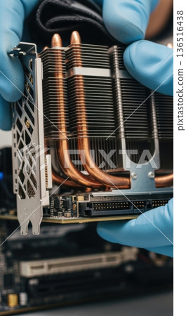 Installation of High-Performance AI GPU Accelerator Card into Server Chassis Installation of High-Performance AI GPU Accelerator Card into Server Chassis 136516438