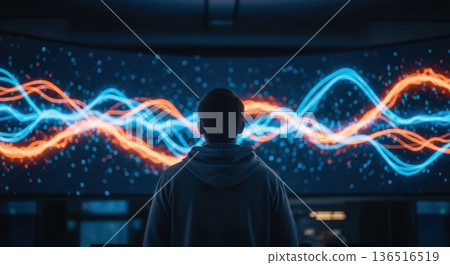 Abstract Blue and Orange Light Trails on Dark Background Abstract Blue and Orange Light Trails on Dark Background 136516519