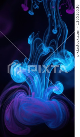 Macro Abstract Glowing Liquid Swirls in Dark Fluid 136516536
