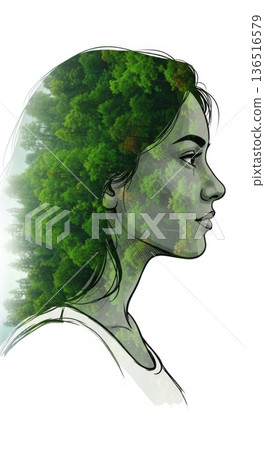 Double Exposure Woman Forest Nature Concept Portrait Double Exposure Woman Forest Nature Concept Portrait 136516579