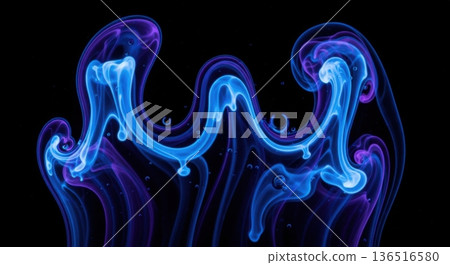 Macro Abstract Glowing Liquid Swirls in Dark Fluid 136516580