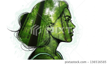 Double Exposure Woman Forest Nature Concept Portrait 136516585