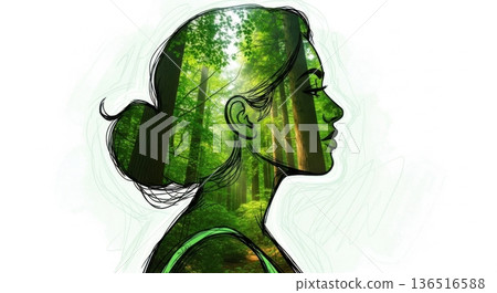 Double Exposure Woman Forest Nature Concept Portrait 136516588
