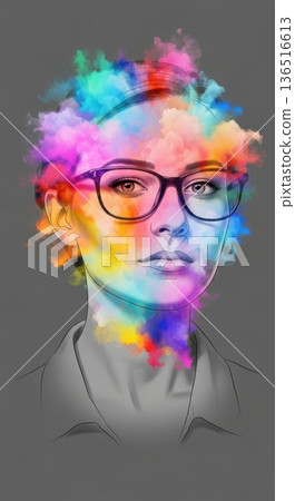 Double Exposure Abstract Art Creative Woman Portrait 136516613