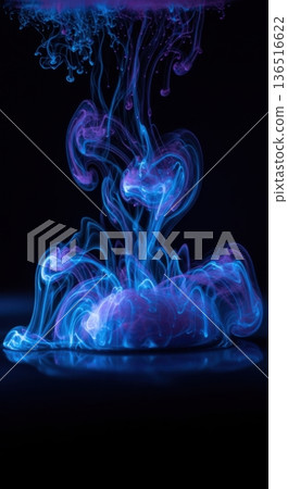Macro Abstract Glowing Liquid Swirls in Dark Fluid 136516622