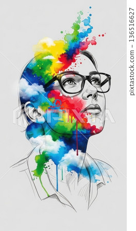 Double Exposure Abstract Art Creative Woman Portrait 136516627
