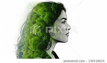 Double Exposure Woman Forest Nature Concept Portrait 136516633