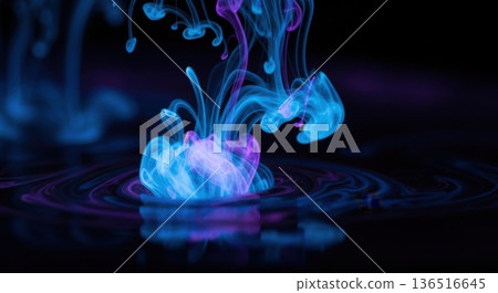 Macro Abstract Glowing Liquid Swirls in Dark Fluid 136516645