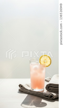 Minimalist Iced Tea with Lemon and Mint on Linen Tablecloth Minimalist Iced Tea with Lemon and Mint on Linen Tablecloth 136516949